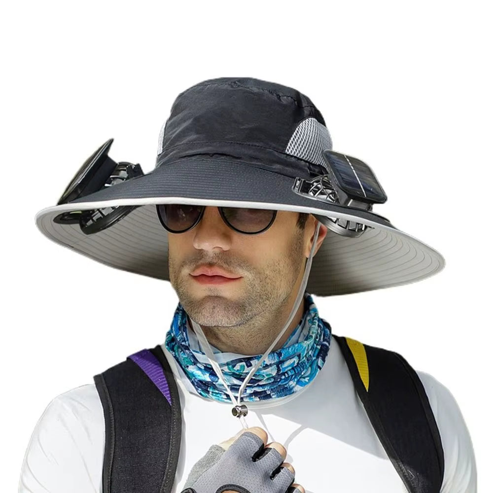 Ultimate Sun Protection: 2-in-1 Solar Fan Sun Hat with USB Rechargeable Breathable Waterproof Wide Brim for Men