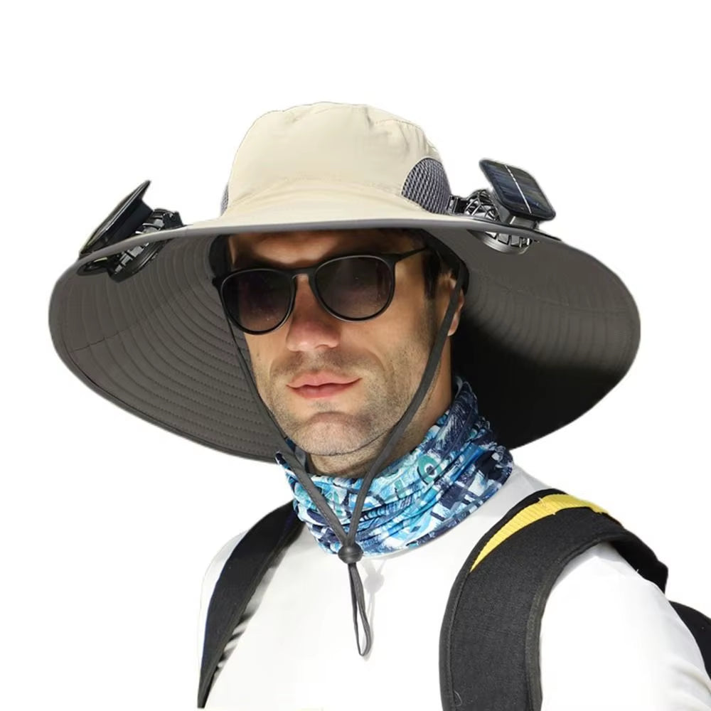 Ultimate Sun Protection: 2-in-1 Solar Fan Sun Hat with USB Rechargeable Breathable Waterproof Wide Brim for Men