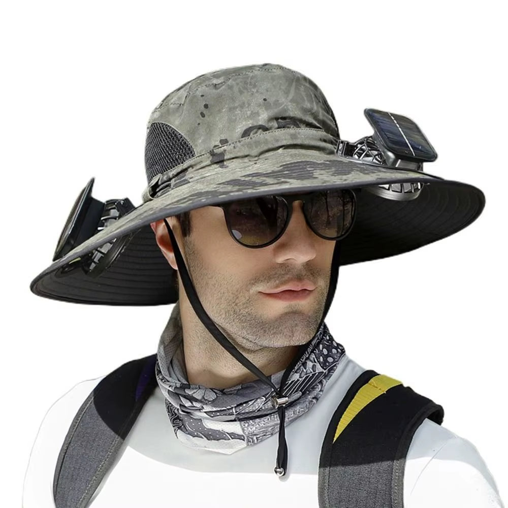 Ultimate Sun Protection: 2-in-1 Solar Fan Sun Hat with USB Rechargeable Breathable Waterproof Wide Brim for Men