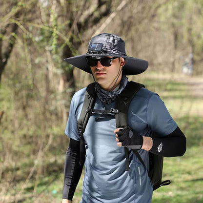 Ultimate Sun Protection: 2-in-1 Solar Fan Sun Hat with USB Rechargeable Breathable Waterproof Wide Brim for Men