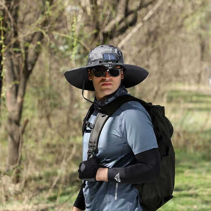 Ultimate Sun Protection: 2-in-1 Solar Fan Sun Hat with USB Rechargeable Breathable Waterproof Wide Brim for Men